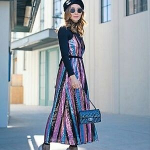 Zara Chic Multicolor Striped Seqin Wrap Dress